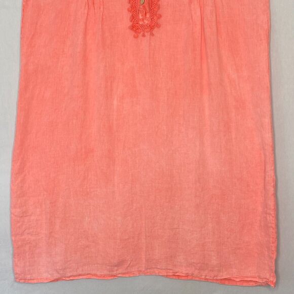 Alessia Pacini Linen Tunic Dress Womens 1X Salmon Pink Lace Pintuck Front Shift - Picture 4 of 10
